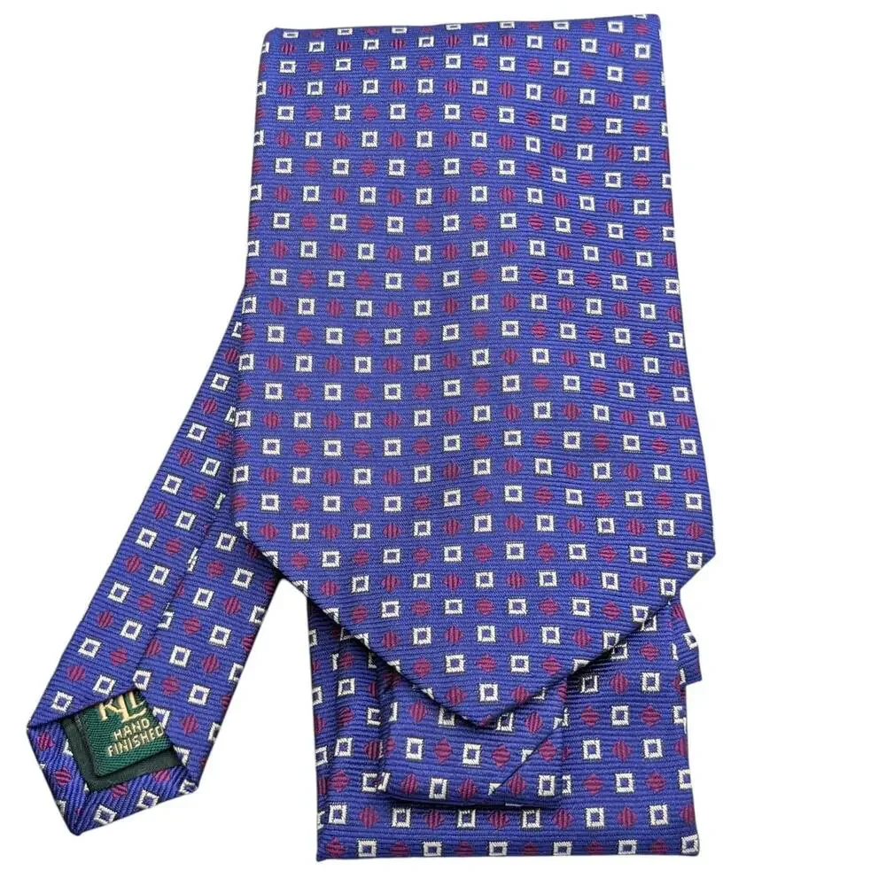 Lauren Ralph Lauren Silk Tie Neat Jacquard‎ Squares Blue Red White USA 55